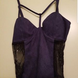 Suede and lace strappy  top with zipper back